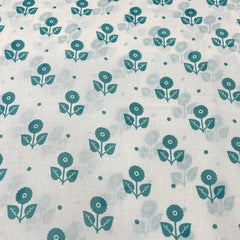 White Blue Floral Motif Mul Cotton Printed