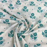 White Blue Floral Motif Mul Cotton Printed