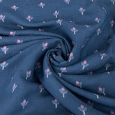 Navy Blue Floral Pure Linen Printed