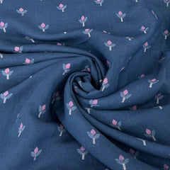 Navy Blue Floral Pure Linen Printed