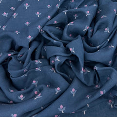 Navy Blue Floral Pure Linen Printed