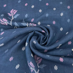 Navy Blue Floral & Butti Pure Linen Printed