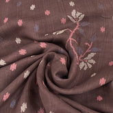 Coffee Brown Floral Butti Pure Linen Printed