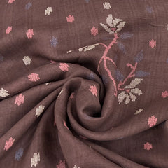 Coffee Brown Floral Butti Pure Linen Printed