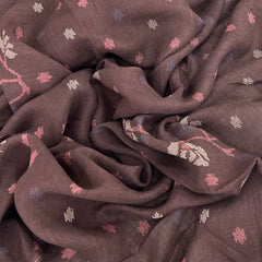 Coffee Brown Floral Butti Pure Linen Printed