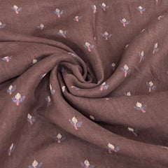 Coffee Brown Floral Pure Linen Printed