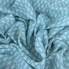 Mint Green Leaf Block Pure Linen Printed