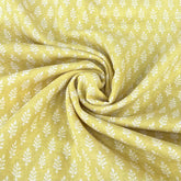 Pale Yellow Leaf Block Pure Linen Printed