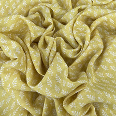 Pale Yellow Leaf Block Pure Linen Printed