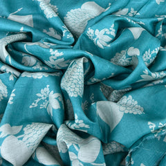 Sea Blue Floral Pure Tussar Printed