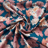 Teal Blue Chinese Floral Lawn Cotton Printed