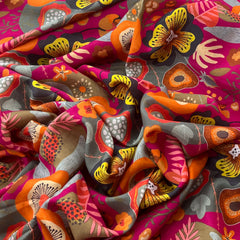 Rani Pink Multicolour Floral Muslin Printed