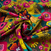 Yellow Green Multicolour Floral Muslin Printed