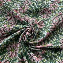 White Multicolour Floral Hand Block Cotton Printed