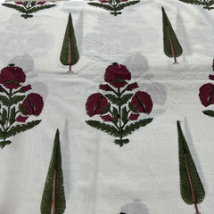 White Sangeneri Hand Block Cotton Printed