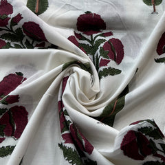 White Sangeneri Hand Block Cotton Printed