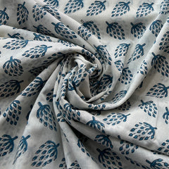 White Blue Motif Hand Block Cotton Printed
