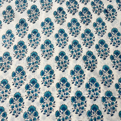 White Blue Sangeneri Hand Block Cotton Printed
