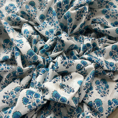 White Blue Sangeneri Hand Block Cotton Printed