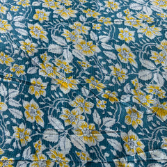 Blue Yellow Floral Hand Block Cotton Printed