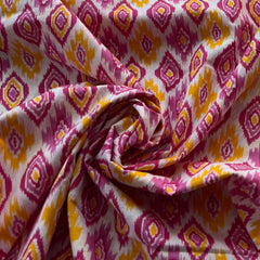 White Pink Ethnic Ikkat Cotton Printed