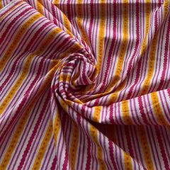 White Pink Stripes Cotton Printed