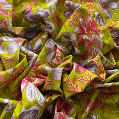 Lime Green Floral Multicolour Cotton Printed