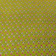 Lime Green Floral Motif Multicolour Cotton Printed