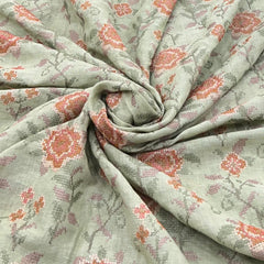 Light Green Cross Stitch Floral Linen Embroidery