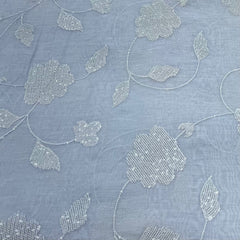 Powder Blue Sequins Floral Mul Chanderi Embroidery