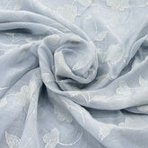 Powder Blue Sequins Floral Mul Chanderi Embroidery