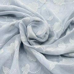 Powder Blue Sequins Floral Mul Chanderi Embroidery