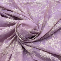 Lavender Sequins Floral Jal Chanderi Silk Tissue Embroidery