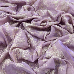Lavender Sequins Floral Jal Chanderi Silk Tissue Embroidery