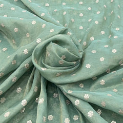Sage Green Sequins Butti Chanderi Silk Tissue Embroidery
