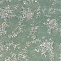 Sage Green Sequins Floral Jal Chanderi Silk Tissue Embroidery