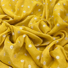 Golden Yellow Sequins Butti Chanderi Silk Tissue Embroidery