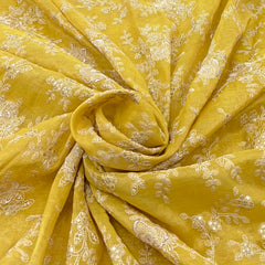 Haldi Yellow Sequins Floral Jal Chanderi Silk Tissue Embroidery