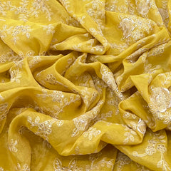Haldi Yellow Sequins Floral Jal Chanderi Silk Tissue Embroidery