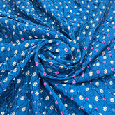 Teal Blue Bandhani Zari Butti Chinia Silk
