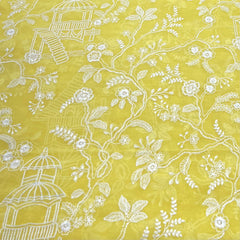 Lemon Yellow Floral Jal Thread Mul Chanderi Embroidery