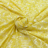 Lemon Yellow Floral Jal Thread Mul Chanderi Embroidery