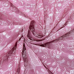 Pink Floral Jal Thread Mul Chanderi Embroidery