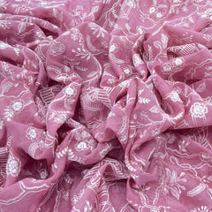 Pink Floral Jal Thread Mul Chanderi Embroidery