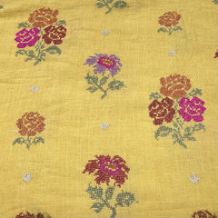 Haldi Yellow/Multi Colour Cross Stitch Floral Linen Embroidery
