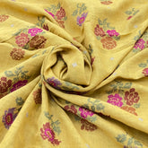 Haldi Yellow/Multi Colour Cross Stitch Floral Linen Embroidery