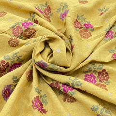 Haldi Yellow/Multi Colour Cross Stitch Floral Linen Embroidery