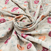 Beige/Multi Colour Cross Stitch Floral Linen Embroidery