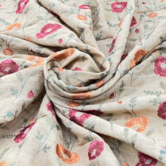 Beige/Multi Colour Cross Stitch Floral Linen Embroidery