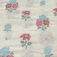Cream/Multi Colour Cross Stitch Floral Linen Embroidery